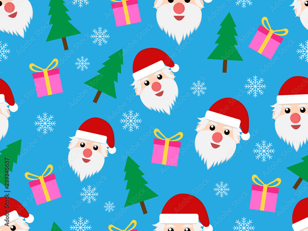 Christmas seamless pattern with Santa Claus and gift on blue background - Vector illustration