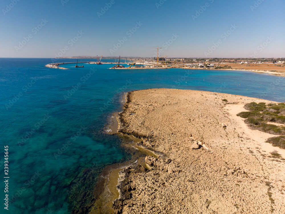 Coastline with pier under construction near Ayia Napa, Cyprus