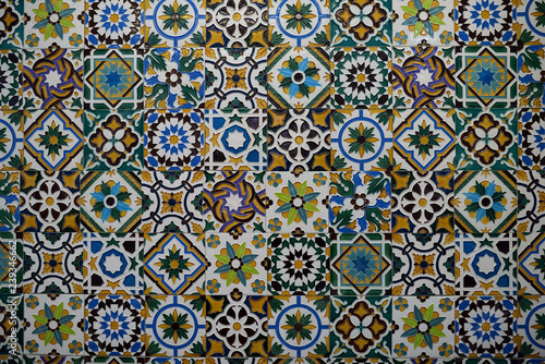 Ethnic pattern. Mediterranean seamless wallpaper. Portuguese azulezhu. Turkish ornament  Moroccan mosaic. Spanish porcelain. Ceramic dishes  folk print. Spanish tile Talavera