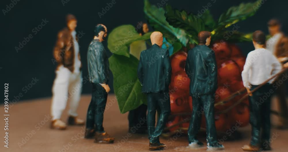 Miniature figures of men in garden. macro. 4K.
Miniature figures of men in garden. macro. 4K.