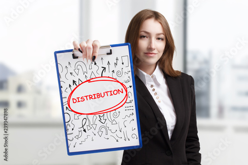 Free Download Business, technology, internet and networking concept. Young entrepreneur showing keyword: Distribution - GFXLoad