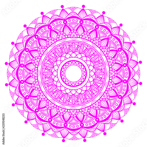 Vector illustration of a pink mandala for coloring book