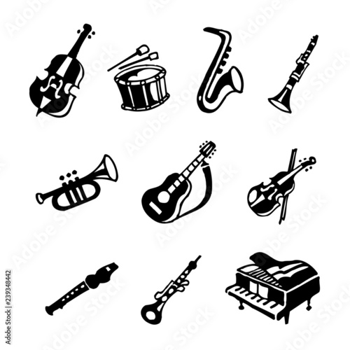 musical instruments jazz country and classical music icons