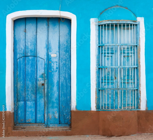 Detail of colourful painted colonial house, Trinidad, UNESCO World Heritage Site, Sancti Spiritus, Cuba, West Indies, Caribbean, Central America photo