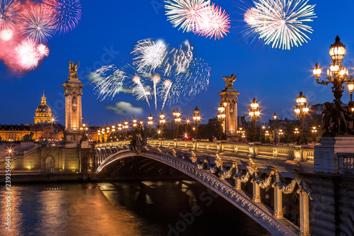 Fototapeta Naklejka Na Ścianę i Meble -  Alexandre III bridge with firework in Paris, France