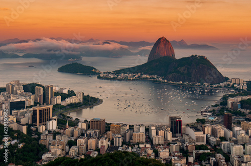View of Botafogo and the Sugarloaf Mountain by Sunset in Rio de Janeiro, Brazil