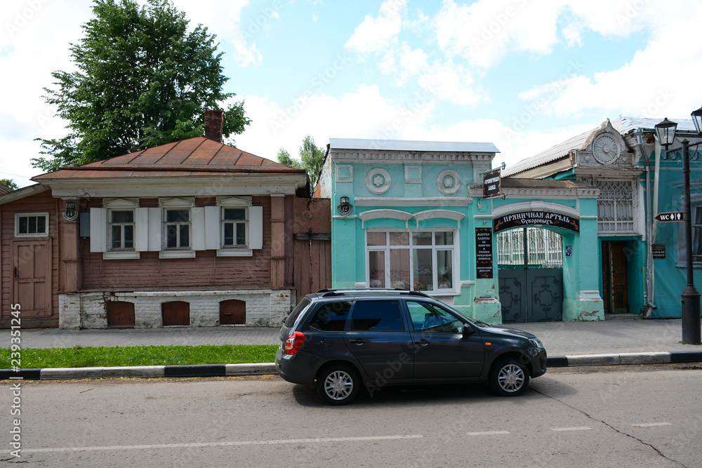 GORODETS, RUSSIA - JUNE 19, 2018: Old architecture on the streets of Gorodets, Nizhny Novgorod region