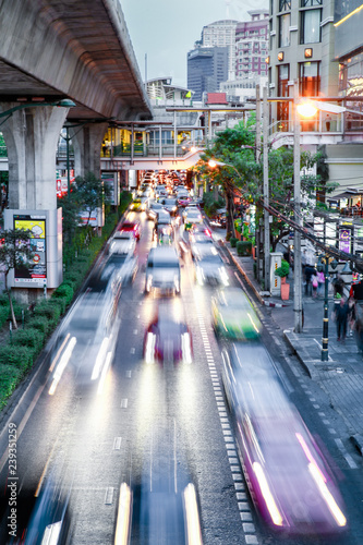 Sukhumvit Road traffic in rush hour, Bangkok, Thailand, Southeast Asia, Asia photo