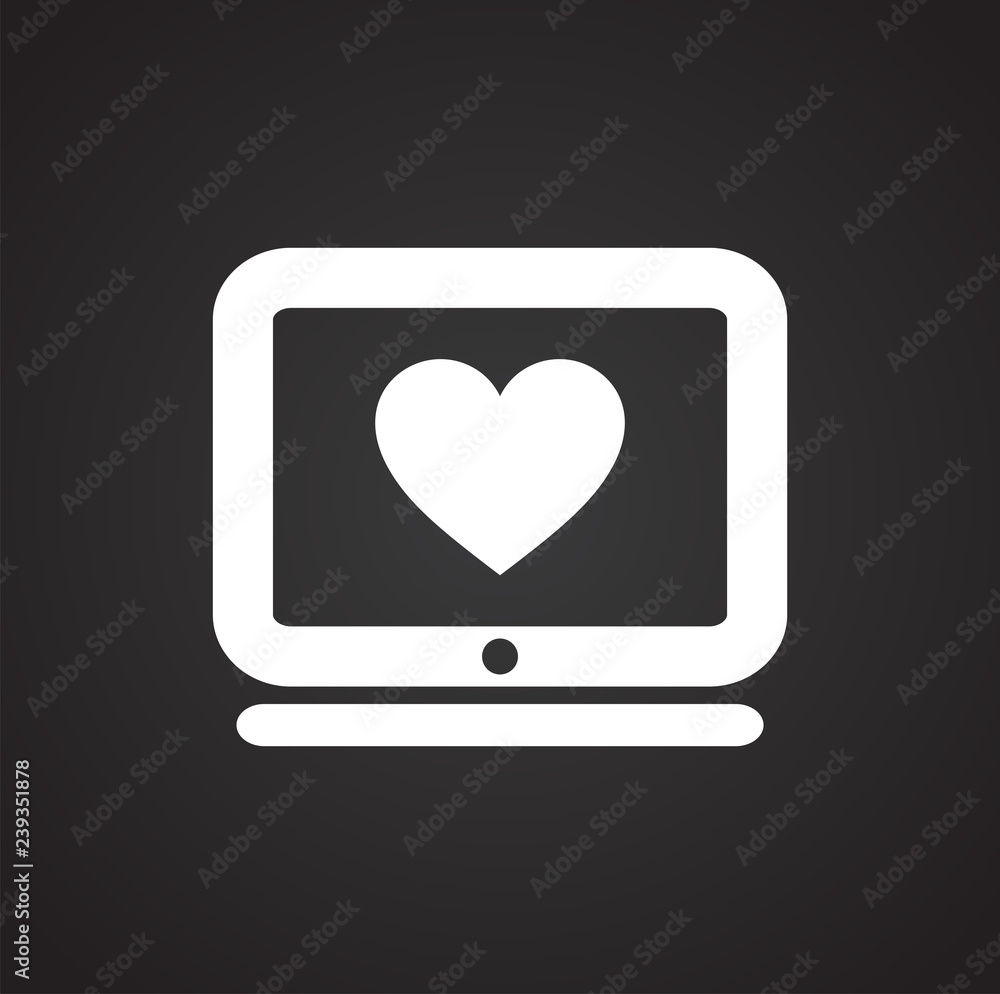 Heart on screen icon on black background for graphic and web design, Modern simple vector sign. Internet concept. Trendy symbol for website design web button or mobile app