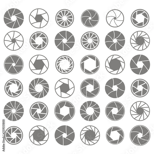 set of monochrome icons with camera shutter symbols for your design