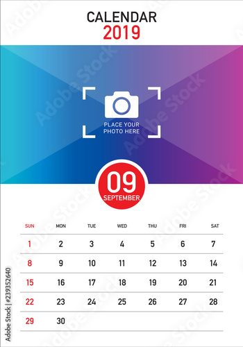 September 2019 desk calendar vector illustration