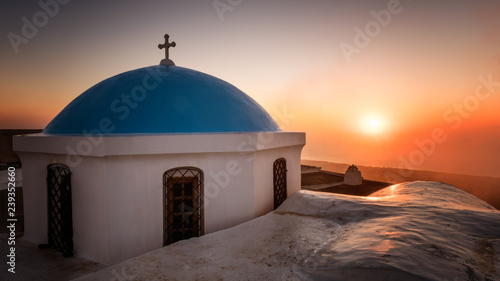 Church at sunrise, Pyrgos Village, Santorini, Cyclades, Greece