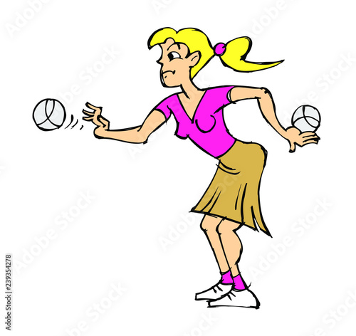 woman playing petanque throwing a metal ball