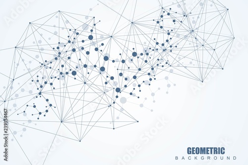 Structure molecule and communication. Dna, atom, neurons. Scientific concept for your design. Connected lines with dots. Medical, technology, chemistry, science background. Vector illustration.