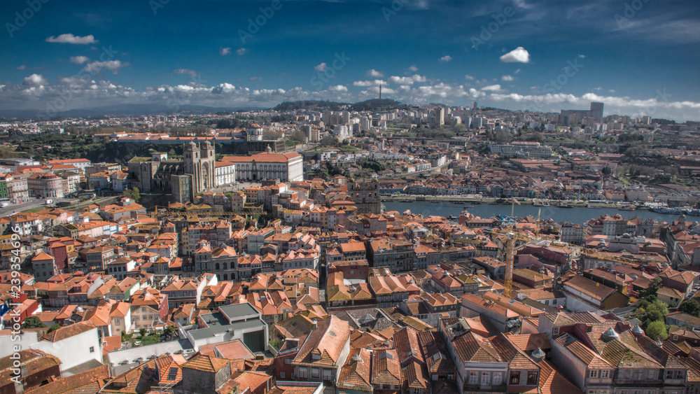 Porto & Douro River Panorama, Portugal. From Clerigos Tower.