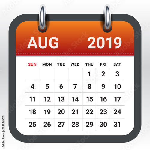 August 2019 monthly calendar vector illustration