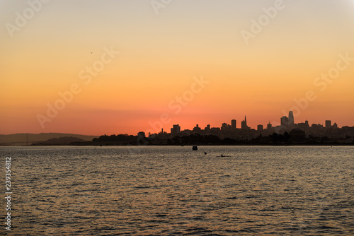 Sun rising over downtown San Francisco, California, USA