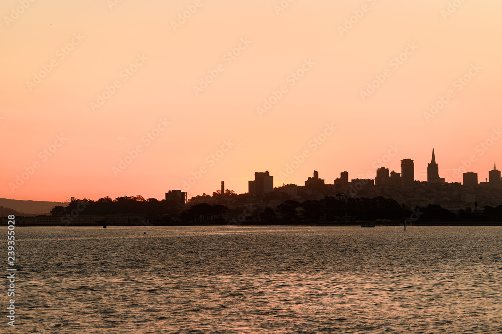 Sun rising over downtown San Francisco, California, USA