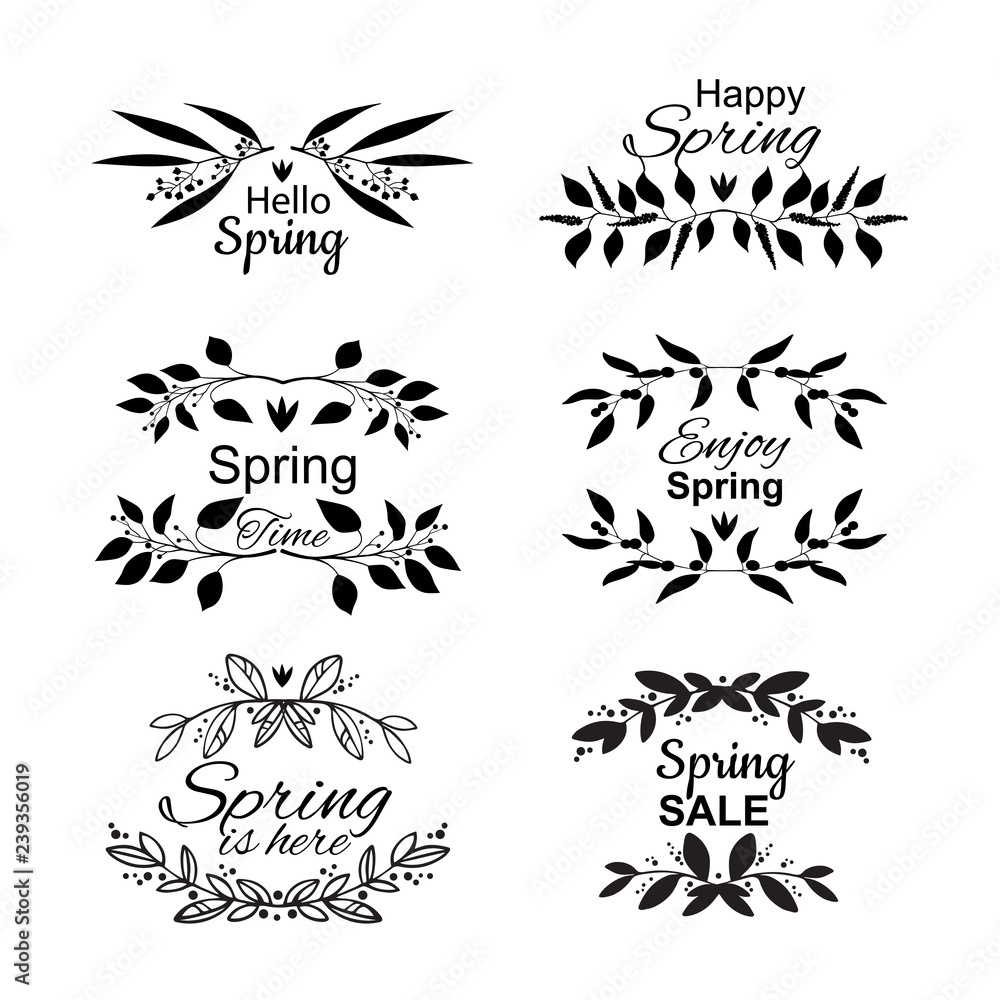 Spring lettering set with decorative elements Spring lettering set with decorative elements
