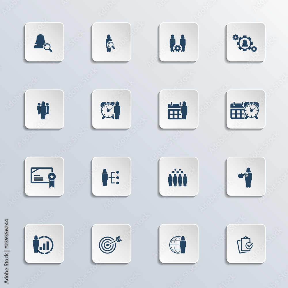 Business and management icon set - woman, female characters Business and management icon set - woman, female characters
