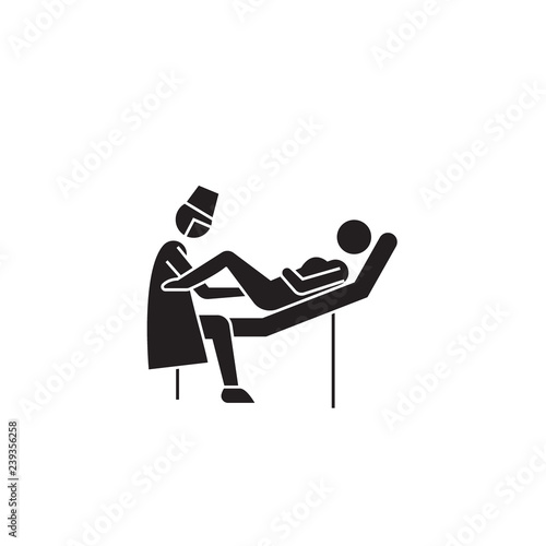 Gynecologist visit black vector concept icon. Gynecologist visit flat illustration, sign, symbol