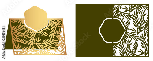 Laser cut ornamental vector template. Die cut paper card with openwork ornament.