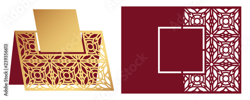 Laser cut ornamental vector template. Die cut paper card with openwork ornament.