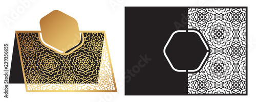 Laser cut ornamental vector template. Die cut paper card with openwork ornament.
