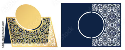 Laser cut ornamental vector template. Die cut paper card with openwork ornament.