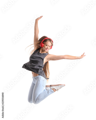 Jumping female dancer on wh...