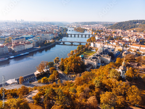 Photography aerial view of autumn prague