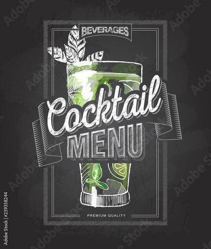 Chalk drawing typography cocktail menu design