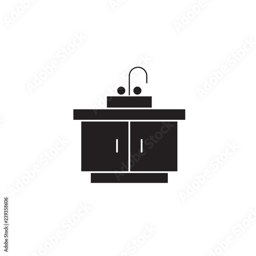 Kitchen sink black vector concept icon. Kitchen sink flat illustration, sign, symbol