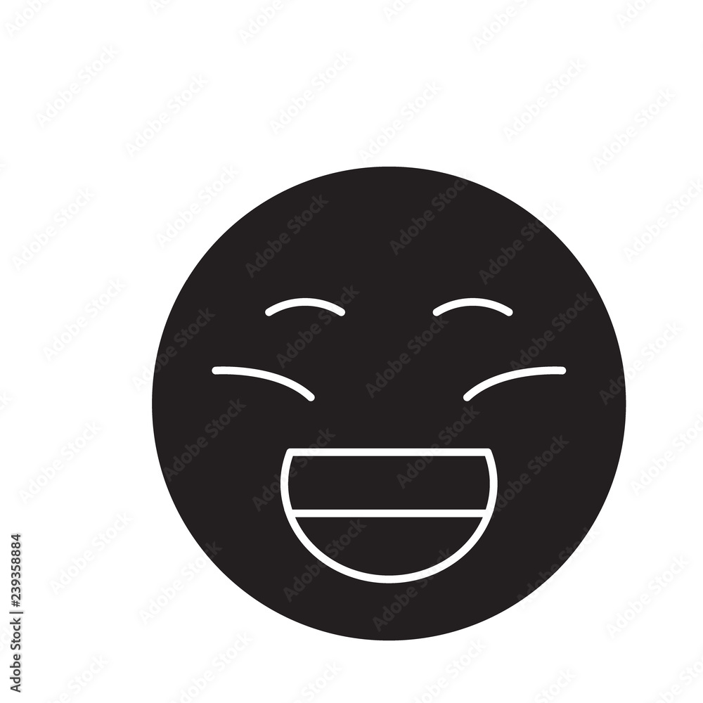 Laughing emoji black vector concept icon. Laughing emoji flat