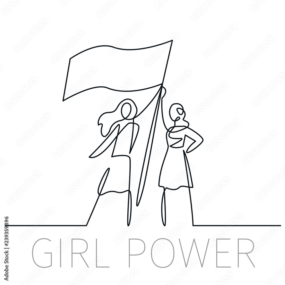 Vecteur Stock Continuous one line drawing girl power. Vector