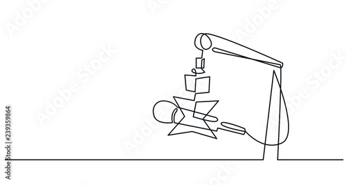 Continuous Line Drawing of Vector radio station microphone icon.