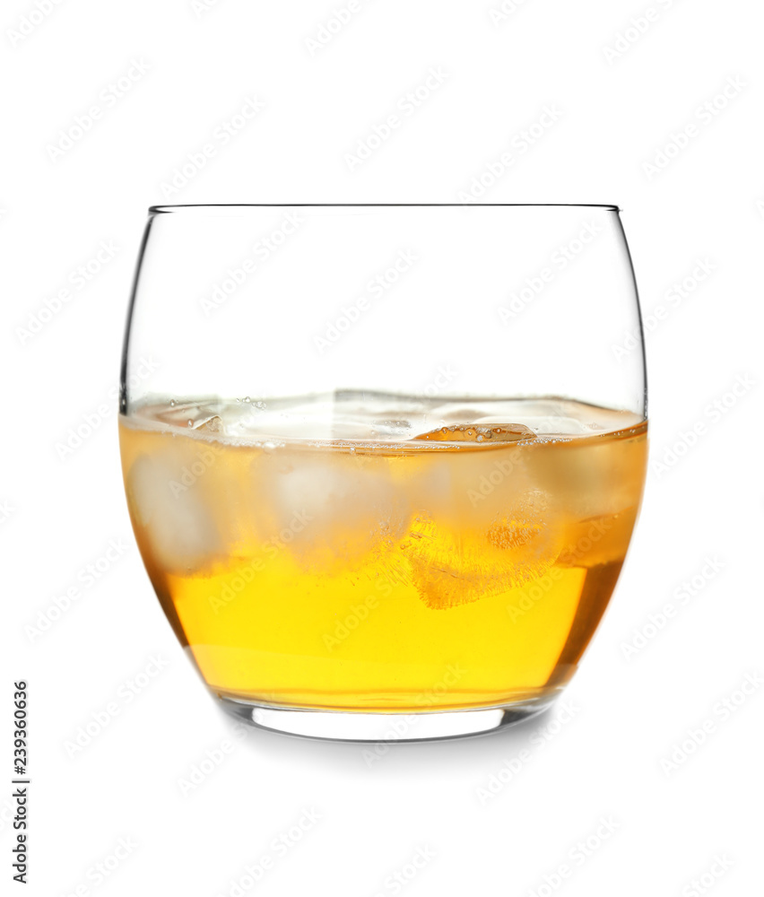 Glass of cold whiskey on white background Glass of cold whiskey on white background