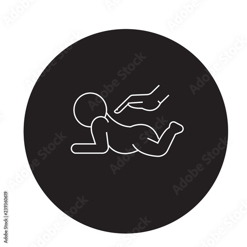 Massage of babies black vector concept icon. Massage of babies flat illustration, sign, symbol