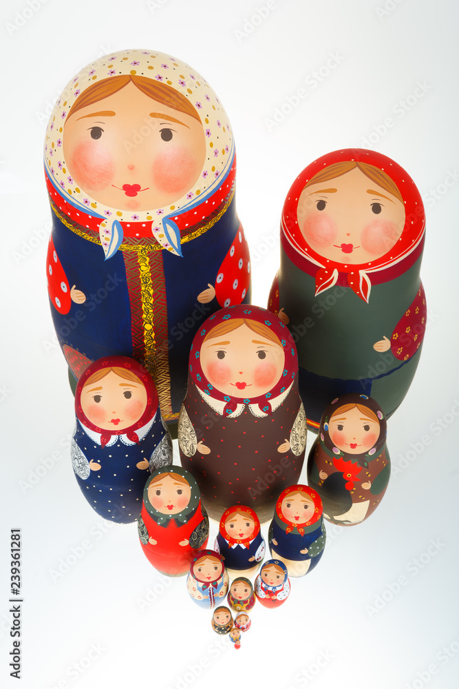 Set of Russian dolls babushka matryoshka isolated on white