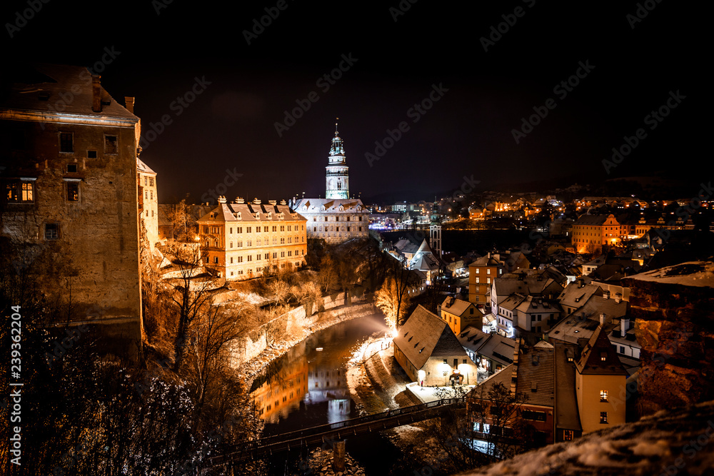 Obraz premium Night view at Cesky Krumlov. Czech Republic.