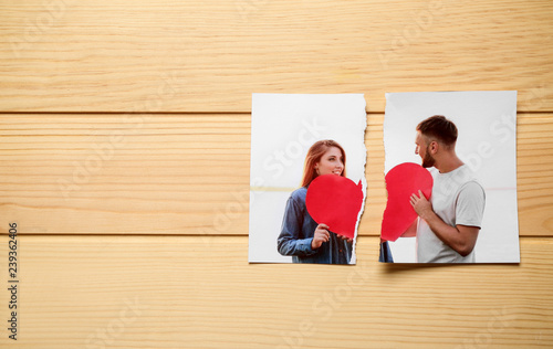 Torn photo of happy couple ...
