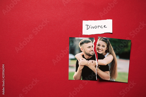 Torn photo of happy couple ...