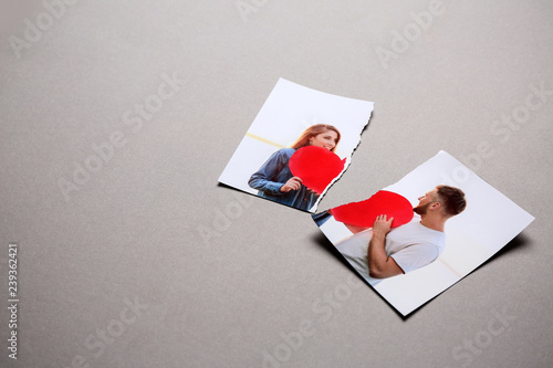 Torn photo of happy couple ...