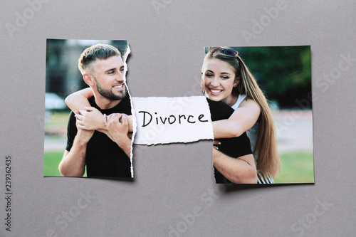 Torn photo of happy couple ...
