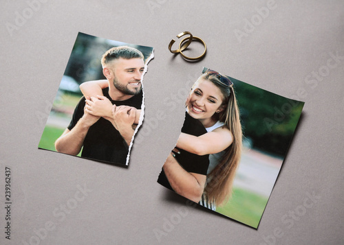 Torn photo of happy couple ...