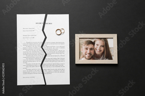 Torn divorce decree, rings ...