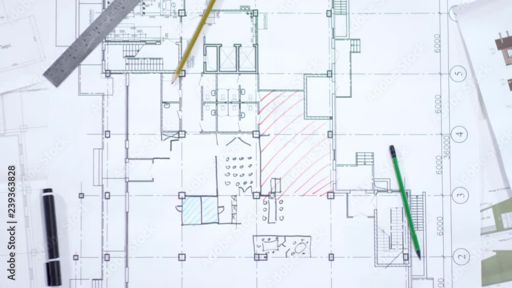 Time lapse of hands of male architect using felt tip pens of different colors for drawing sectors with hatching on floor plan on paper Time lapse of hands of male architect using felt tip pens of different colors for drawing sectors with hatching on floor plan on paper