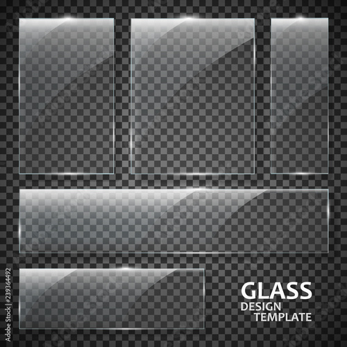 Glass plates set. Glass banners isolated on transparent background. Graphic concept for your design.
