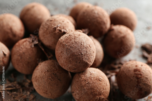 Sweet truffles on table, closeup
