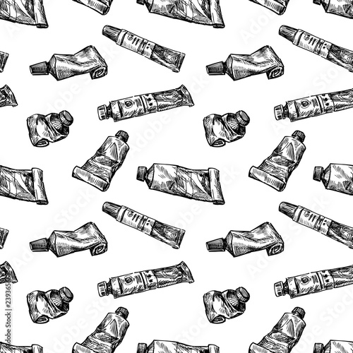 Seamless pattern of tubes of art paint